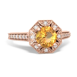 Citrine Art-Deco Starburst 14K Rose Gold ring R5520
