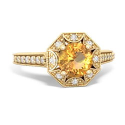 Citrine Art-Deco Starburst 14K Yellow Gold ring R5520