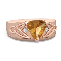 Citrine Celtic Trinity Knot Men's 14K Rose Gold ring R0440