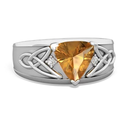 Citrine Celtic Trinity Knot Men's 14K White Gold ring R0440