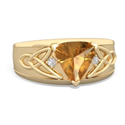 Citrine Celtic Trinity Knot Men's 14K Yellow Gold ring R0440