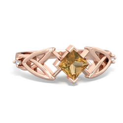 Citrine Celtic Knot Princess 14K Rose Gold ring R3349