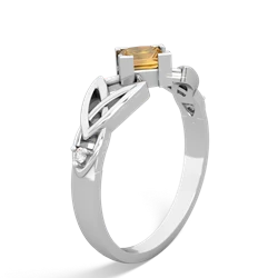 Citrine Celtic Knot Princess 14K White Gold ring R3349