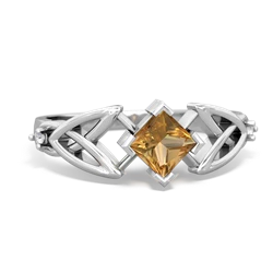 Citrine Celtic Knot Princess 14K White Gold ring R3349