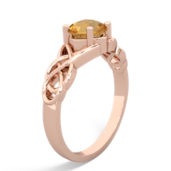 Citrine Checkerboard Cushion Celtic Knot 14K Rose Gold ring R5000