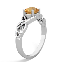 Citrine Checkerboard Cushion Celtic Knot 14K White Gold ring R5000