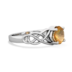 Citrine Checkerboard Cushion Celtic Knot 14K White Gold ring R5000