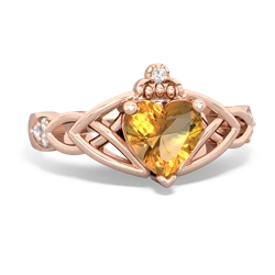 Citrine Claddagh Celtic Knot Diamond 14K Rose Gold ring R5001