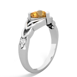 Citrine Claddagh Celtic Knot Diamond 14K White Gold ring R5001