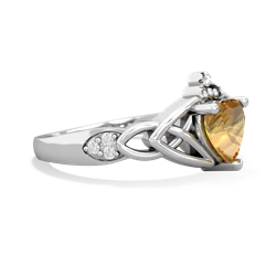 Citrine Claddagh Celtic Knot Diamond 14K White Gold ring R5001