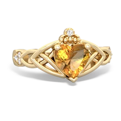 Citrine Claddagh Celtic Knot Diamond 14K Yellow Gold ring R5001