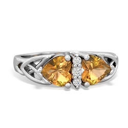 Citrine Celtic Knot Double Heart 14K White Gold ring R5040