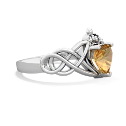 Citrine Claddagh Celtic Knot 14K White Gold ring R2367