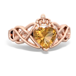 Citrine Claddagh Celtic Knot 14K Rose Gold ring R2367