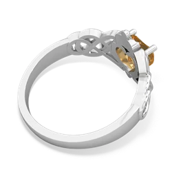 Citrine Claddagh Celtic Knot 14K White Gold ring R2367