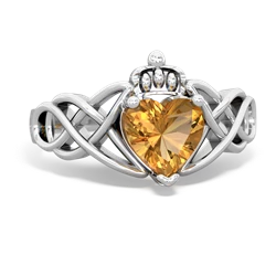 Citrine Claddagh Celtic Knot 14K White Gold ring R2367