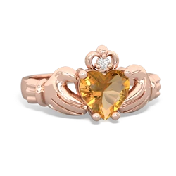 Citrine Claddagh Diamond Crown 14K Rose Gold ring R2372