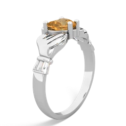 Citrine Claddagh Diamond Crown 14K White Gold ring R2372