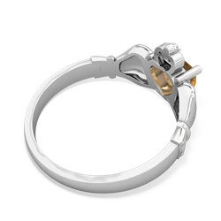 Citrine Claddagh Diamond Crown 14K White Gold ring R2372