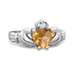 Citrine Claddagh Diamond Crown 14K White Gold ring R2372