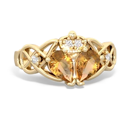 Citrine 'One Heart' Celtic Knot Claddagh 14K Yellow Gold ring R5322