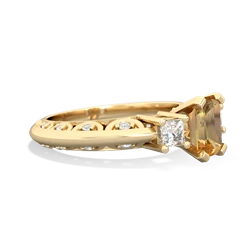 Citrine Art Deco Diamond 7X5 Emerald-Cut Engagement 14K Yellow Gold ring R20017EM