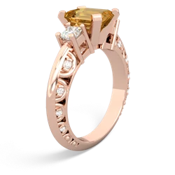 Citrine Art Deco Diamond 8X6 Emerald-Cut Engagement 14K Rose Gold ring R20018EM