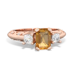 Citrine Art Deco Diamond 7X5 Emerald-Cut Engagement 14K Rose Gold ring R20017EM