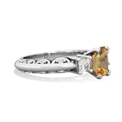 Citrine Art Deco Diamond 7X5 Emerald-Cut Engagement 14K White Gold ring R20017EM