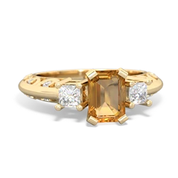 Citrine Art Deco Diamond 7X5 Emerald-Cut Engagement 14K Yellow Gold ring R20017EM