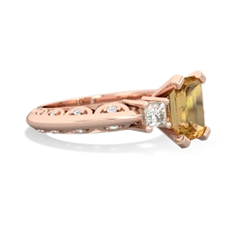 Citrine Art Deco Diamond 8X6 Emerald-Cut Engagement 14K Rose Gold ring R20018EM