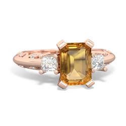 Citrine Art Deco Diamond 8X6 Emerald-Cut Engagement 14K Rose Gold ring R20018EM