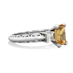 Citrine Art Deco Diamond 8X6 Emerald-Cut Engagement 14K White Gold ring R20018EM