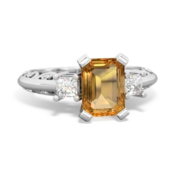 Citrine Art Deco Diamond 8X6 Emerald-Cut Engagement 14K White Gold ring R20018EM