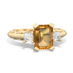 Citrine Art Deco Diamond 8X6 Emerald-Cut Engagement 14K Yellow Gold ring R20018EM