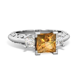 Citrine Art Deco Diamond Engagement 6Mm Princess 14K White Gold ring R2001