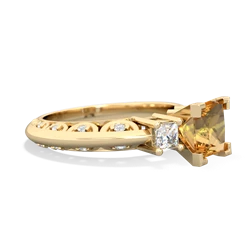 Citrine Art Deco Diamond Engagement 6Mm Princess 14K Yellow Gold ring R2001