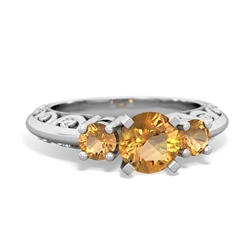 Citrine Art Deco Eternal Embrace Engagement 14K White Gold ring C2003