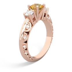 Citrine Art Deco Diamond 6Mm Round Engagment 14K Rose Gold ring R2003