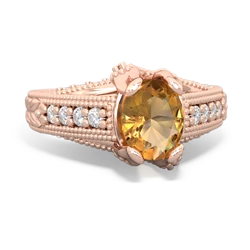 Citrine Antique Style Milgrain Diamond 14K Rose Gold ring R2028