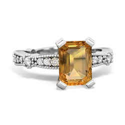 Thumbnail for Citrine Milgrain Antique Style 14K White Gold ring R26298EM - top view