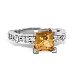 Citrine Sparkling Tiara 6Mm Princess 14K White Gold ring R26296SQ