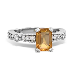 Citrine Sparkling Tiara 7X5mm Emerald-Cut 14K White Gold ring R26297EM