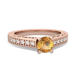 Citrine Art Deco Engagement 5Mm Round 14K Rose Gold ring R26355RD