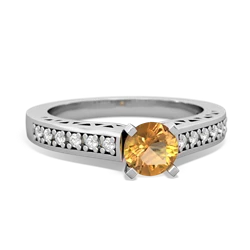 Citrine Art Deco Engagement 5Mm Round 14K White Gold ring R26355RD