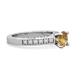 Citrine Art Deco Engagement 6Mm Round 14K White Gold ring R26356RD