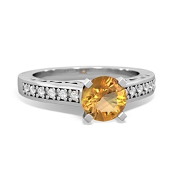 Citrine Art Deco Engagement 6Mm Round 14K White Gold ring R26356RD