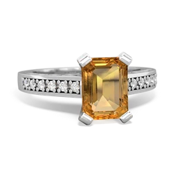 Citrine Art Deco Engagement 8X6mm Emerald-Cut 14K White Gold ring R26358EM