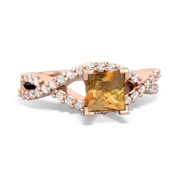 Citrine Diamond Twist 5Mm Square Engagment  14K Rose Gold ring R26405SQ