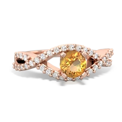 Citrine Diamond Twist 5Mm Round Engagment  14K Rose Gold ring R26405RD